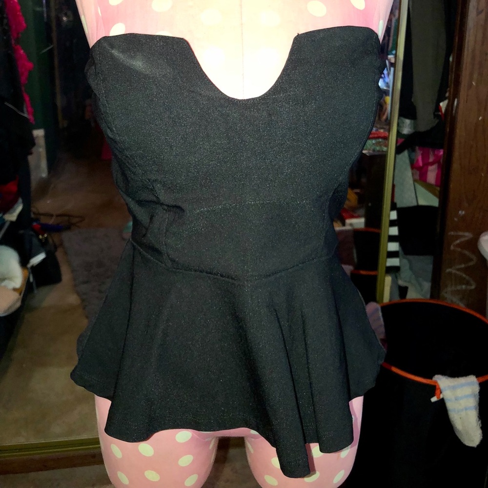 Strapless black skater blouse